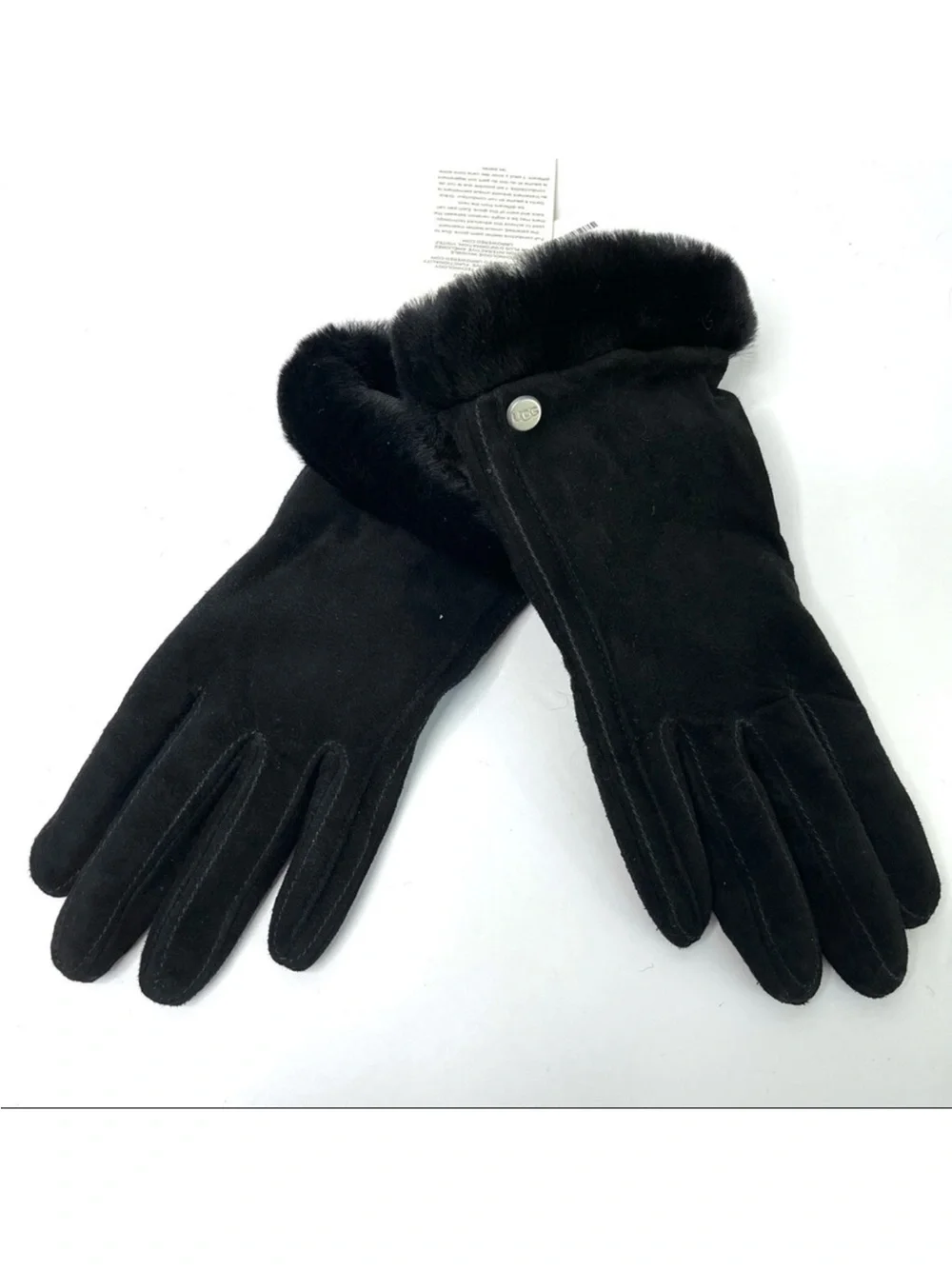 UGG Genuine Shearling Trim Suede Tech Tips Gloves Black NEW With Tag Size M